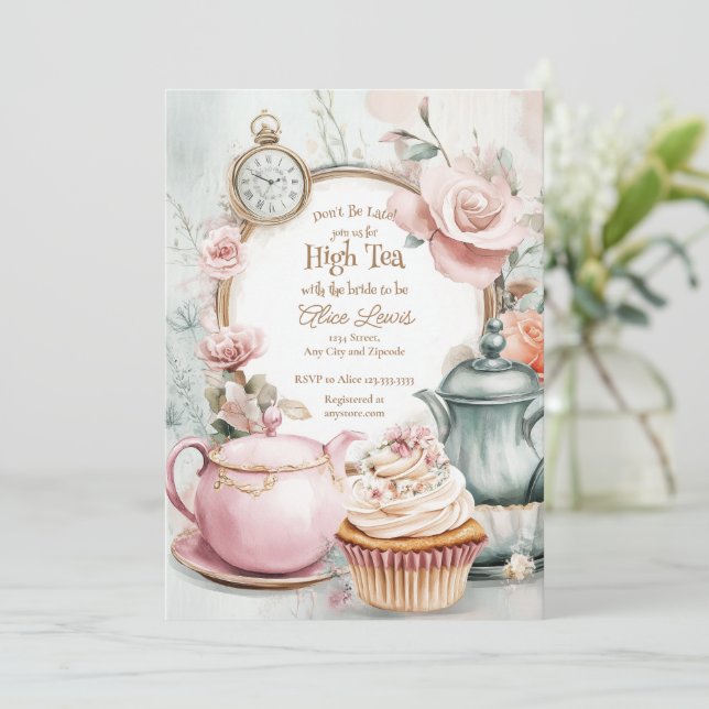 Tea Inbjudningskort för möhippan, Alice möhippa te (Stående Fram)