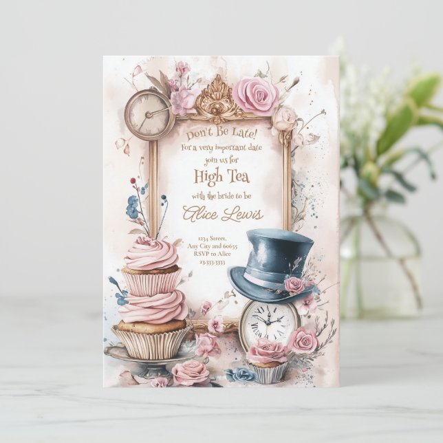 Tea Inbjudningskort för möhippan, Alice möhippa te (Stående Fram)
