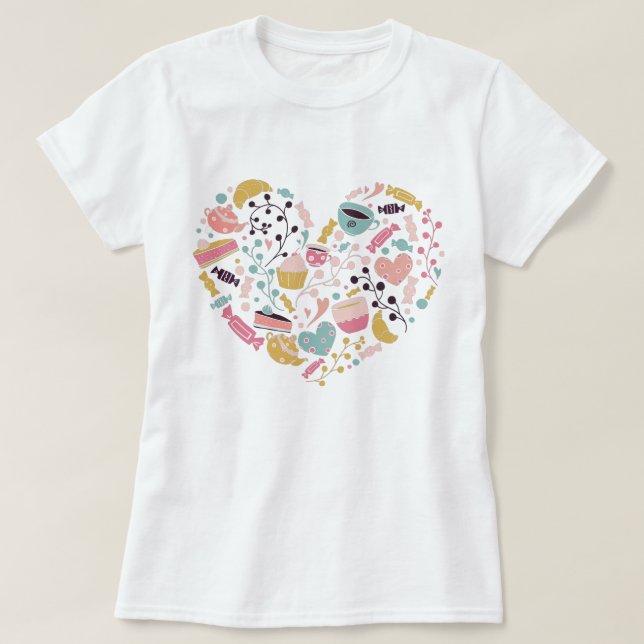 Tea/kaffe och sötsaker Kärlek T Shirt (Design framsida)