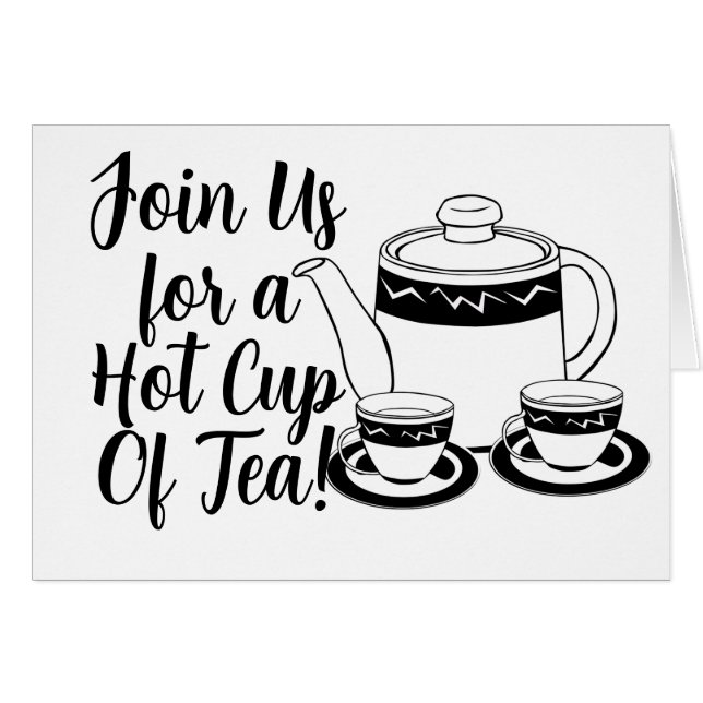 Tea Kettle och Tea Kopp Tea Month OBS Kort (Framsidan Horizontal)