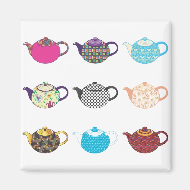 Tea Kettles med flera färgader Magnet (Framsidan)
