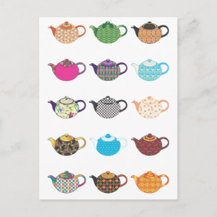 Tea Kettles med flera färgader Vykort