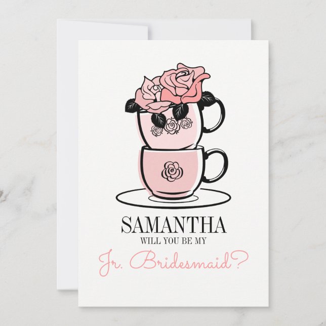 Tea kommer du att bli mitt Junior Bridesmaid Card Inbjudningar (Framsida)