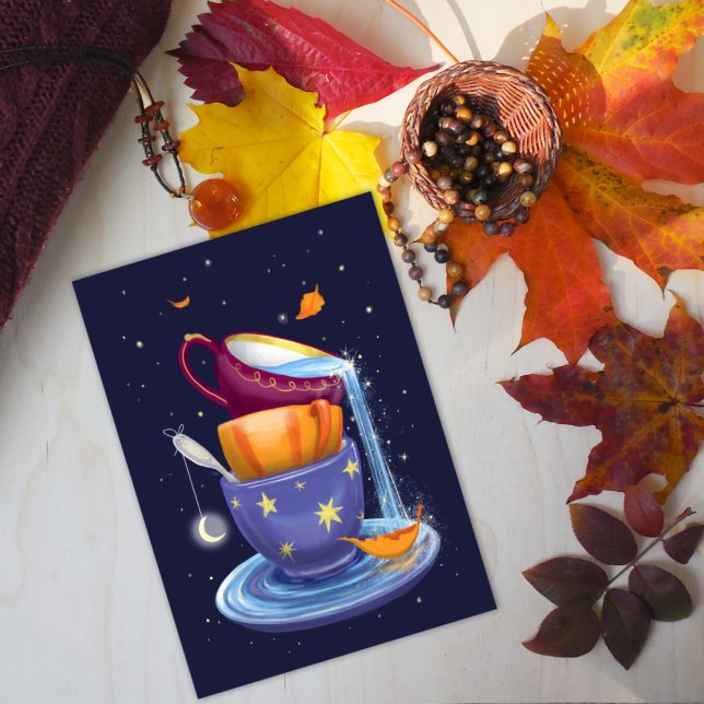 Tea kopp Fall Whimsical Helgkort (Skapare uppladdad)