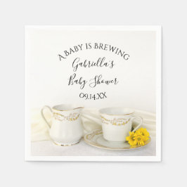 Tea Kopp med Gult Daisy Baby är en bryggstövel Pappersservett