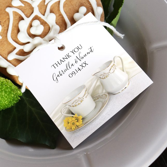 Tea Kopp med Gult Daisy Bröllop Gåvor Etiketter (Skapare uppladdad)