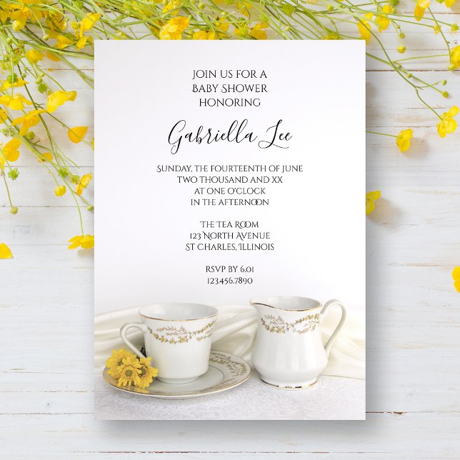 Tea Kopp med Gult Daisys Baby Shower Inbjudningar (Skapare uppladdad)