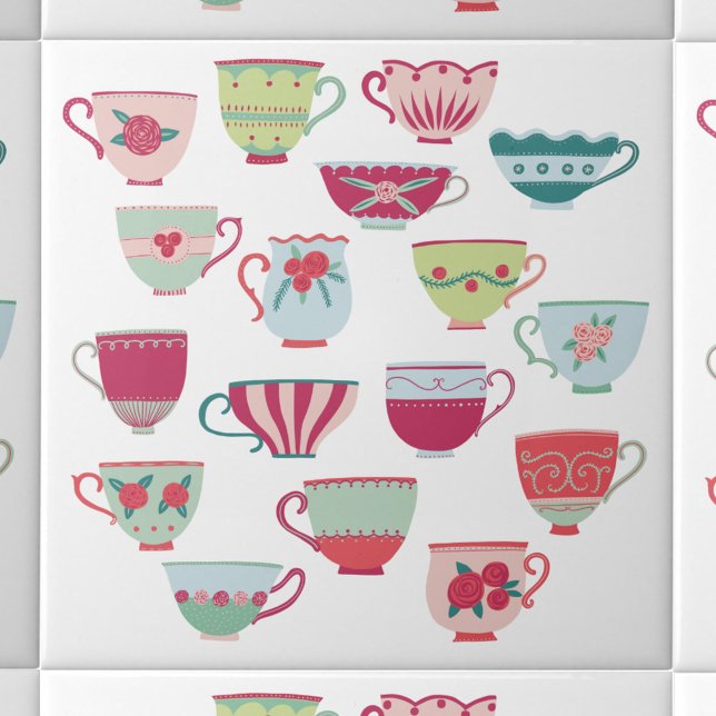 Tea Kopp Modern Retro Kakelplatta (Retro vintage teacup pattern ceramic tile)