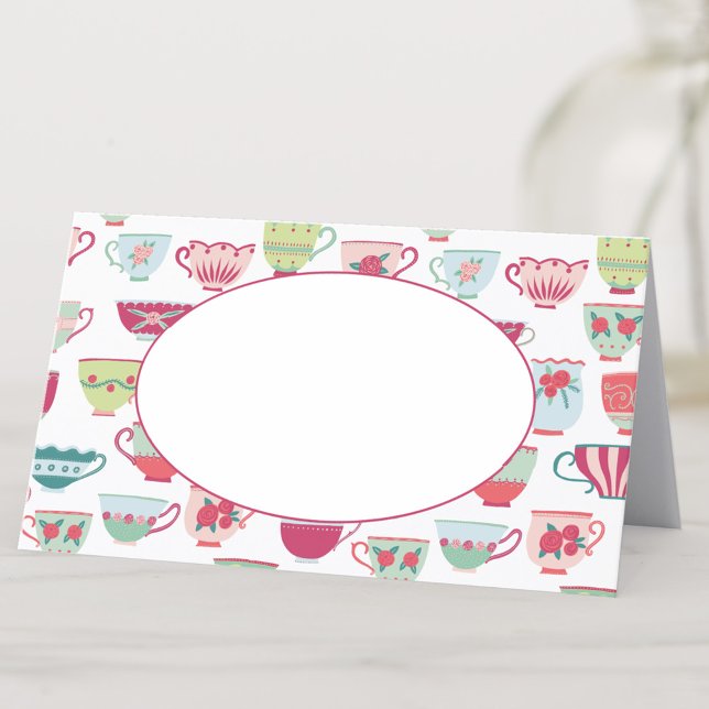 Tea Kopp Modern Vintage Placeringskort (Vintage tea cup pattern place card)