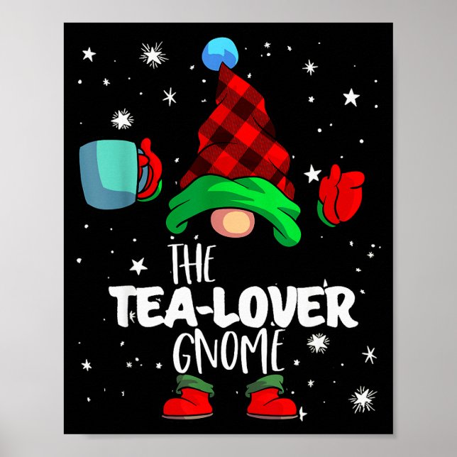 Tea Lover Gnome Red Buffalo Plaid Matching Family  Poster (Framsidan)