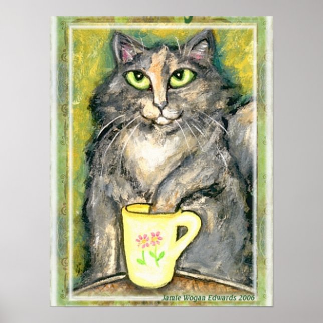 Tea Loving Maine Coon Cat Poster (Framsidan)