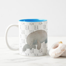 Tea Marine Mammal Watercolor Mor Baby Manatee Två-Tonad Mugg