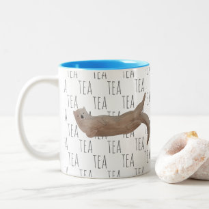 Tea Marine Mammal Watercolor Sea Otter Två-Tonad Mugg