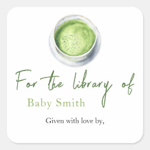 Tea Matcha Baby Shower - bibliotek i Fyrkantigt Klistermärke