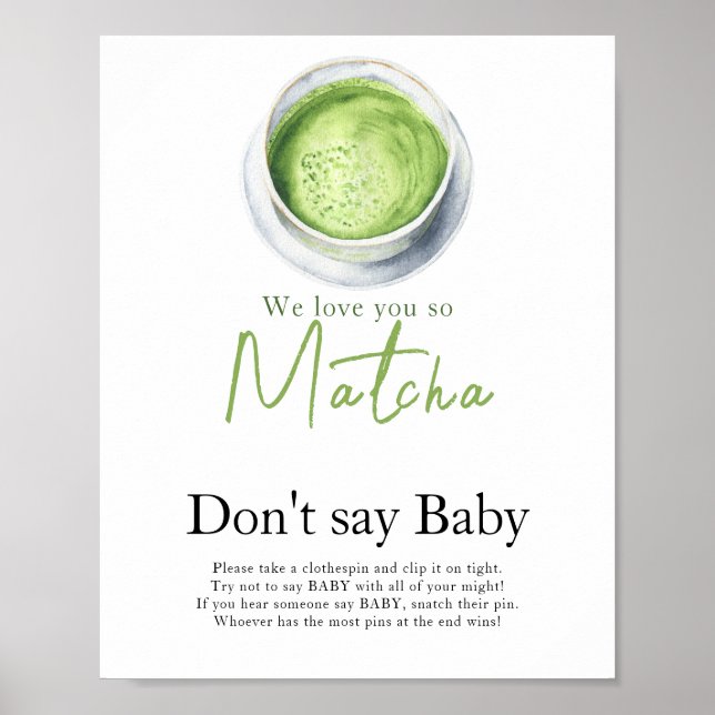 Téa Matcha baby shower Säga ingenting om bebisen  Poster (Framsidan)