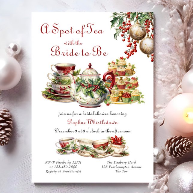 Tea med Bride Vintage-Möhippan Inbjudningar (Tea with the Bride Christmas Bridal Shower Invitation by Darling & May)
