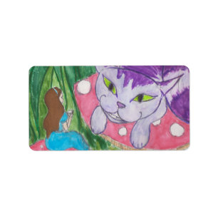Tea med Cheshire cat Button Classic Round Sti Adressetikett