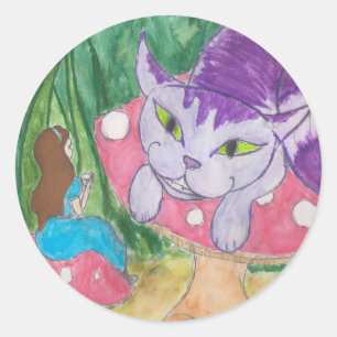 Tea med Cheshire cat-knappen Runt Klistermärke