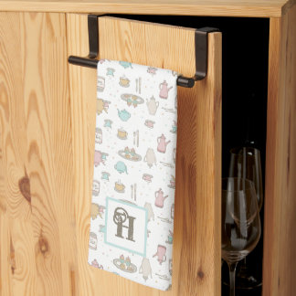 Tea Mönster med Monogram Kitchen Towel Kökshandduk
