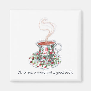Tea, nook och bok! Tea slogan, vintage kopp M Magnet