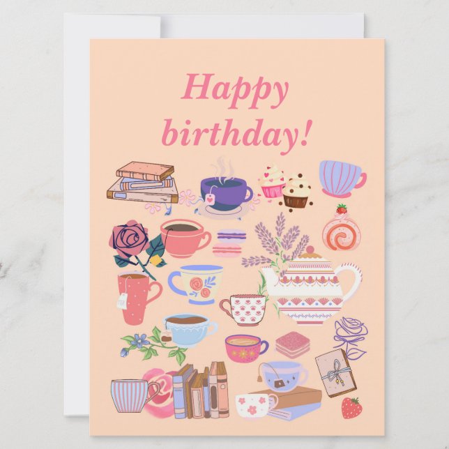 Tea och Bokar födelsedag Kort (Framsida)