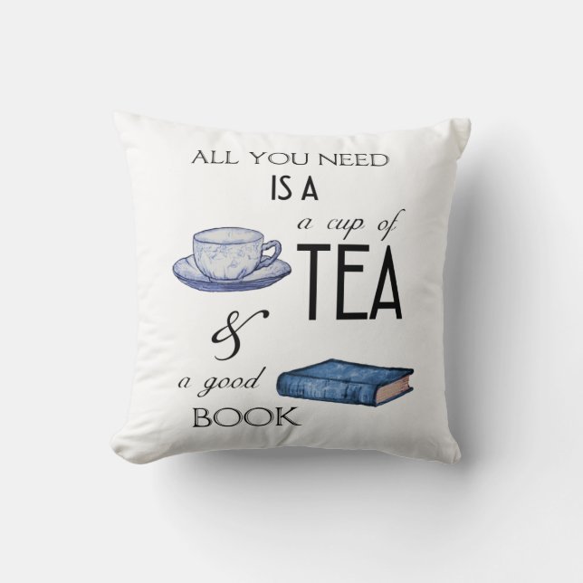 Tea och Bokar Mysiga läsningen av Dekorativ kudde (Framsida)