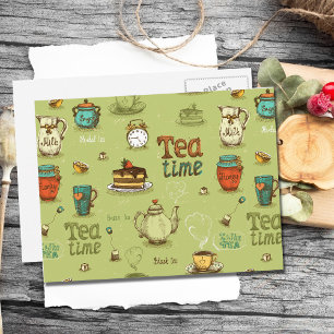 Tea och Honung Tea Time i Grönt Vykort