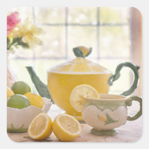 Tea och Lemon Square Stickers Fyrkantigt Klistermärke