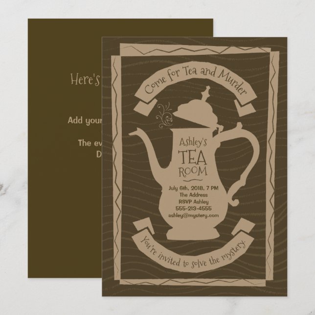 Tea och mordparty - inbjudan (Fram/baksida)