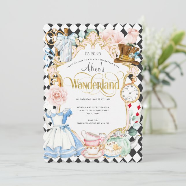 Tea party Alice i rosa på underland Inbjudningar (Stående Fram)