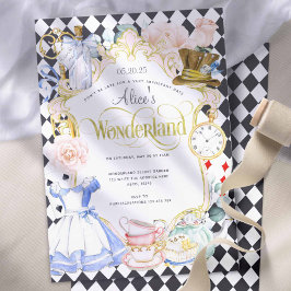 Tea party Alice i rosa på underland Inbjudningar