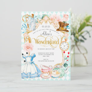 Tea party Alice i rosa på underland Inbjudningar