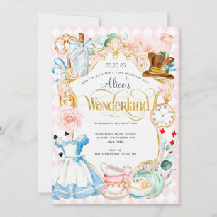 Tea party Alice i underlandets rosa Flickfödelseda Inbjudningar