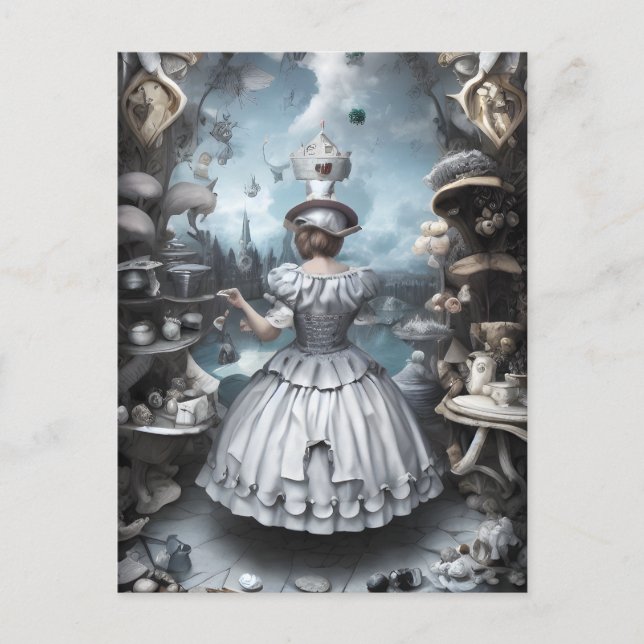 Tea Party Alice i Wonderland Fantasy AI Art Vykort (Framsida)