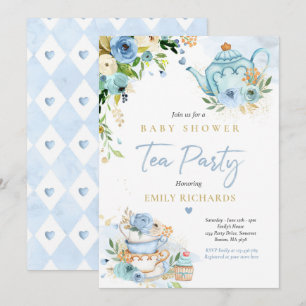 Tea Party Baby Shower Boy Blue Ro Baby Brewing Inbjudningar