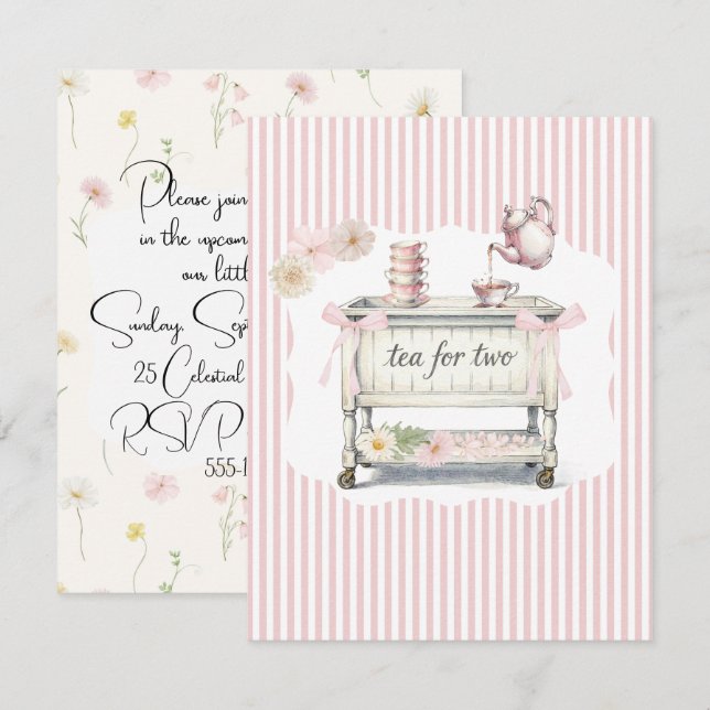Tea Party Baby Shower Digital nedladdning Inbjudningar (Fram/baksida)
