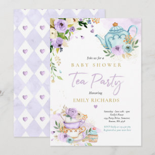 Tea Party Baby Shower Girl Lilac Ro Baby Brewing Inbjudningar