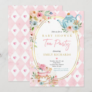 Tea Party Baby Shower Girl Rosa ros Baby Brewing Inbjudningar