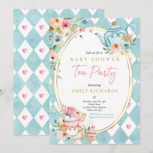 Tea Party Baby Shower Girl Rosa ros Baby Brewing Inbjudningar