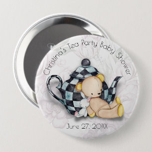 Tea Party Baby Shower (Nalle) 4-tumsknapp Knapp