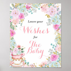 Tea Party Baby Shower Önskemål för Baby Poster