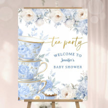 Tea Party Baby Shower Pojke Blå Välkommen