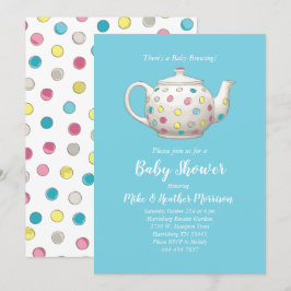 Tea Party Baby Shower Polka Dot Blue Boy Inbjudningar