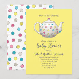 Tea Party Baby Shower Polka Dot Gender Neutral Inbjudningar