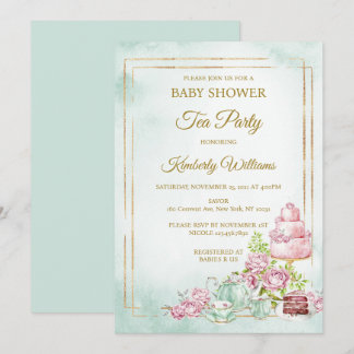 Tea Party Baby Shower Sprinkle Inbjudningar
