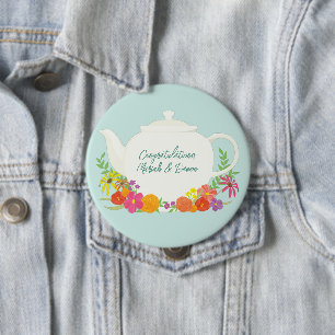 Tea Party Baby Shower Tekanna Vår Blommigt Knapp