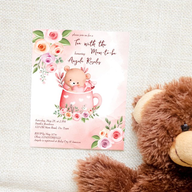 Tea party babydusch teddy mugg budget inbjudan (Skapare uppladdad)