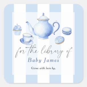 Tea Party-babyshower - För biblioteket av Fyrkantigt Klistermärke