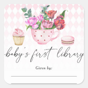 Tea Party-barnvigning - Barnets första bibliotek Fyrkantigt Klistermärke