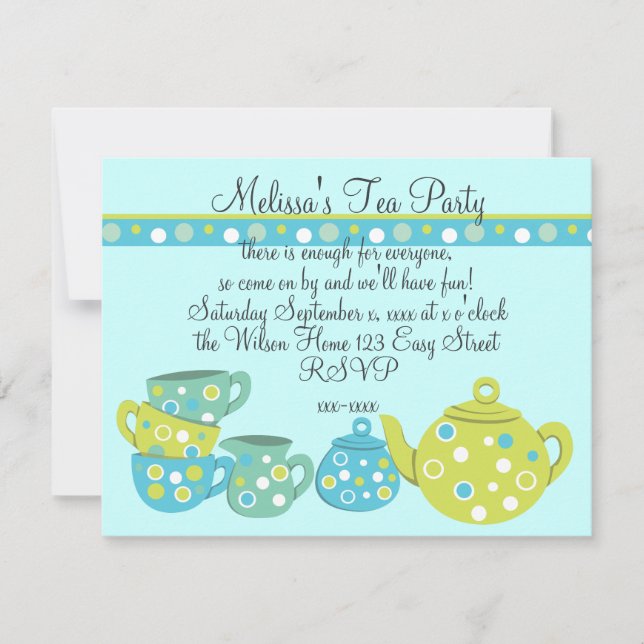 Tea Party Bedotted Inbjudningar (Framsida)